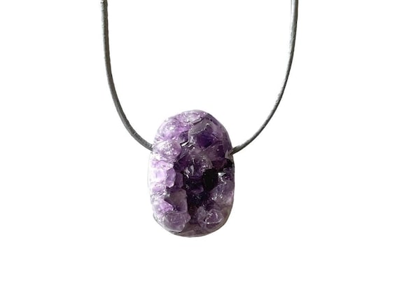 Amethyst pendant drilled, amethyst druse pendant, raw amethyst necklace, purple gemstone necklace, jewelry with amethyst, healing stone