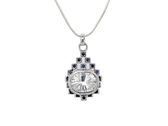 Large rock crystal sapphire pendant 925 silver, rock crystal necklace, blue sapphire jewelry, gemstone pendant, healing stone jewelry for women