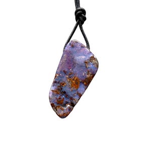 Large Boulder Opal Pendant, Drilled Opal from Australia, Natural Stone with Leather Cord, Jewelry for Men, Unisex Stone Pendant