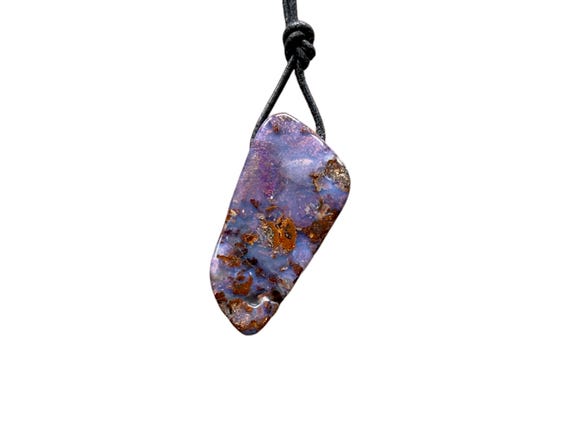 Large Boulder Opal Pendant, Drilled Opal from Australia, Natural Stone with Leather Cord, Jewelry for Men, Unisex Stone Pendant
