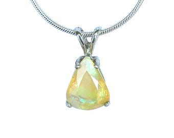 Genuine Ethiopian Opal Pendant, Faceted Opal Jewelry, 925 Sterling Silver Opal Jewelry, Fire Opal Necklace, Gift for Women