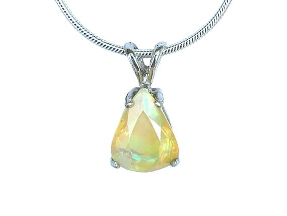 Genuine Ethiopian Opal Pendant, Faceted Opal Jewelry, 925 Sterling Silver Opal Jewelry, Fire Opal Necklace, Gift for Women