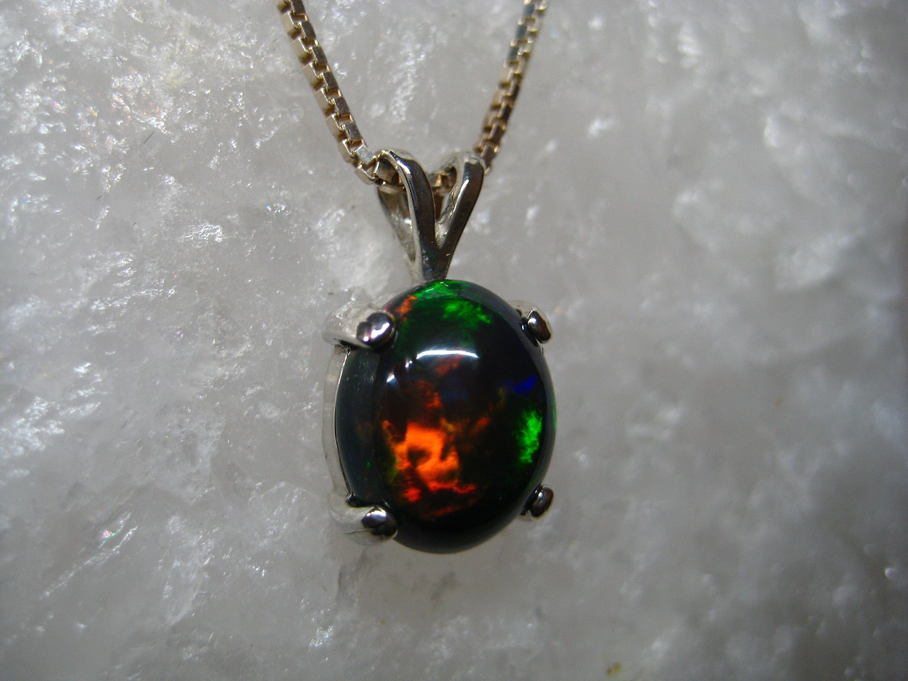 Black Opal Necklace, Black Opal Pendant, Fire Opal, Black Gemstone ...