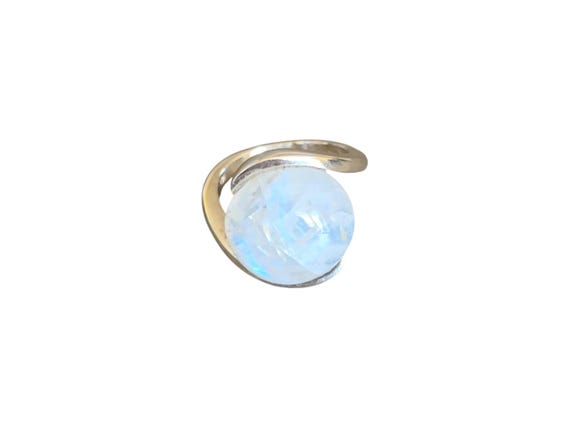 Rainbow Moonstone Ring Size 54, Moonstone 925 Sterling Silver Ring, White Gemstone Cabochon Ring, June Birthstone Jewelry Women