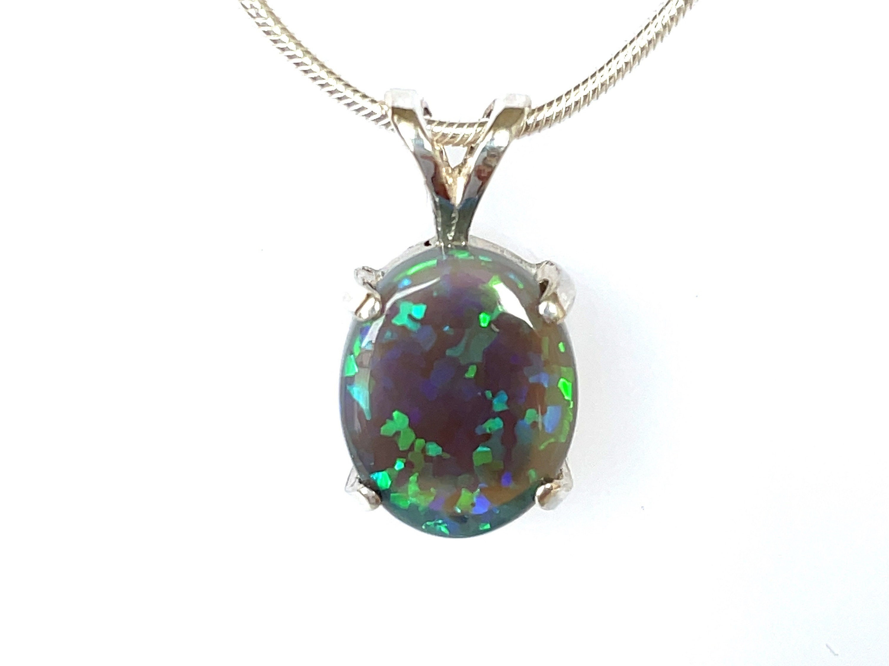 Black Australian Opal Pendant, Silver Pendant with Opal, Black Opal
