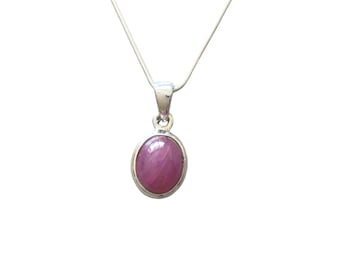 Ruby pendant silver 925, ruby oval pendant, red gemstone pendant chain, ruby necklace, ruby jewelry chain, birthstone July