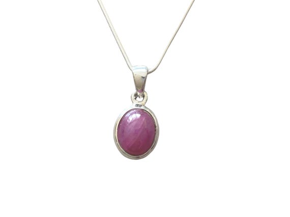 Ruby pendant silver 925, ruby oval pendant, red gemstone pendant chain, ruby necklace, ruby jewelry chain, birthstone July