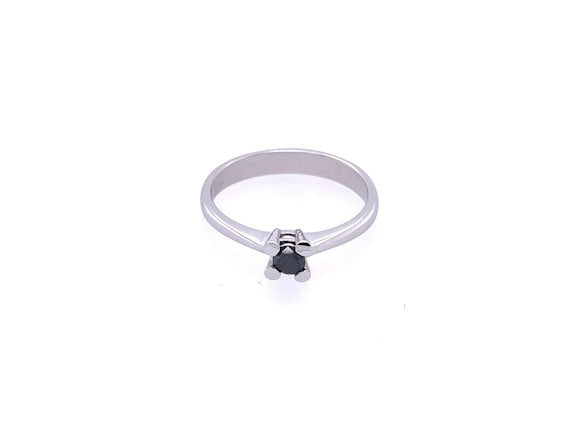 Black diamond ring 585 white gold, dainty brilliant ring, minimalist engagement ring, gold ring for girlfriend, elegant wedding ring