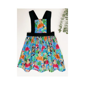 Frida Khalo Print Pinafore Dress. Size 2-3yr