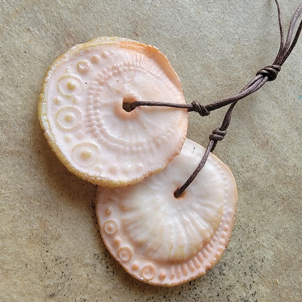 Pair of rustic earthy organic porcelain ceramic watercolor artisan discs charm Etherées By Kaouennceramics