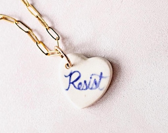 Handmade Ceramic Resist Necklace | Feminist Empowerment Jewelry