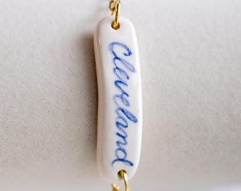 Custom Hand-Painted Ceramic Name Bracelet: Gold or Silver Paperclip Chain