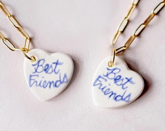 Best Friends Ceramic Heart Necklace Set | Matching Friendship Charm
