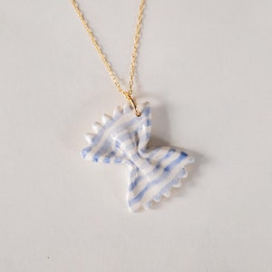 Pasta Farfalle Necklace Blue Striped Pendant | Bow Tie Pasta Necklace | Pasta Jewelry | Pasta Necklace | Bow Tie Pasta Jewelry | Bow Tie