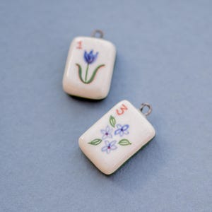 Hand-Painted Ceramic Mahjong Tile Necklace, Floral Charm, Mahjong Lover Gift image 4