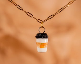 Handmade Pumpkin Spice Latte Charm Necklace | Fall Jewelry