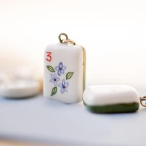 Hand-Painted Ceramic Mahjong Tile Necklace, Floral Charm, Mahjong Lover Gift Custom Design