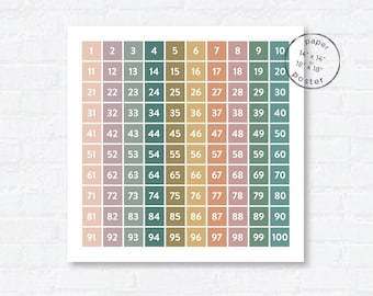 Hundreds Chart for Homeschool | Pretty Modern Math Chart | Homeschool Counting Poster | Kindergarten Wall Art