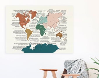 Geography Facts World Map Poster Continents and Oceans | Extra Large size