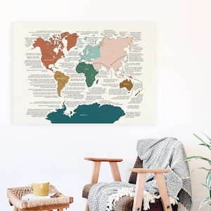 Geographie Fakten Weltkarte Poster Kontinente und Ozeane | Extra große Größe