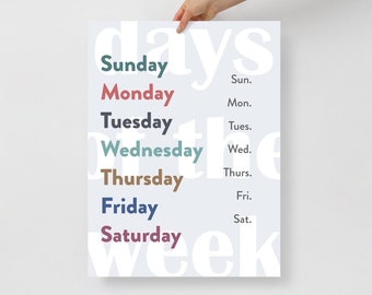 Days of the Week Poster for Elementary Classroom or Homeschool | Calendar School Basics