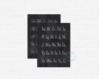 SPANISH Cursive & Print Blackboard Alphabet Poster Printable Bundle | Homeschool Spanish for Kids | Educational Poster Español