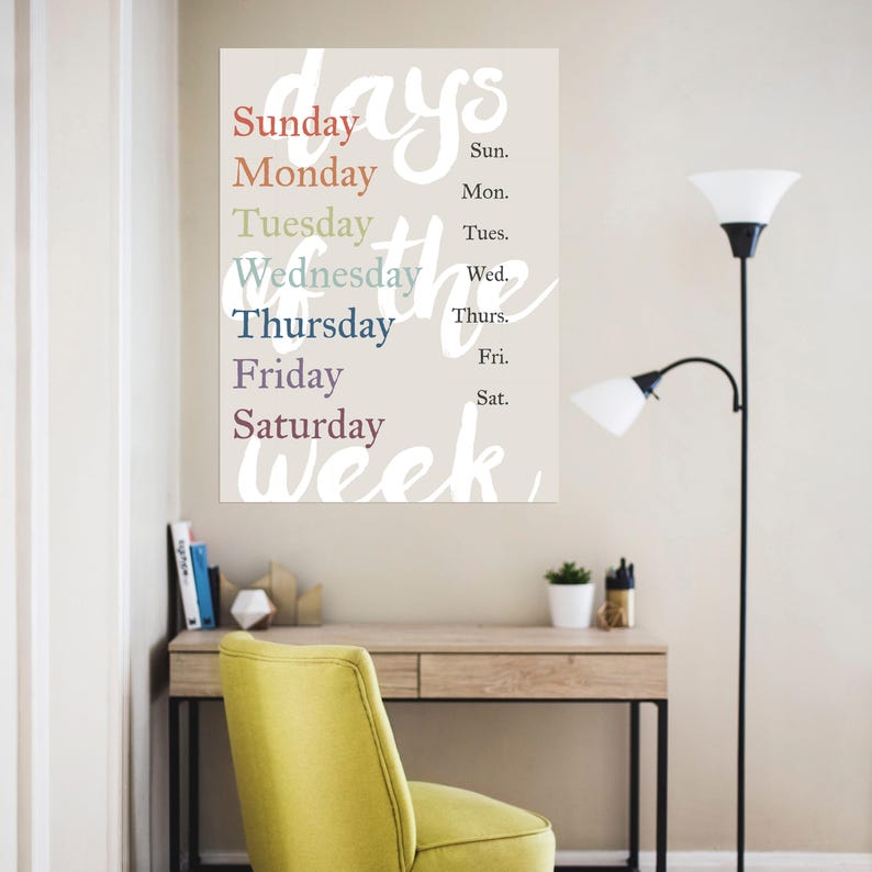 Days of the Week Paper Poster Print Kindergarten Classroom Decor ...