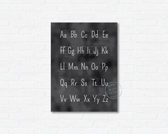 Blackboard Alphabet Paper Art Print | Kids Room Wall Art | Classroom Decor or Homeschool Poster | Black and White Handwriting Letters