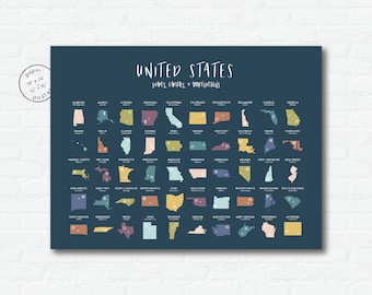 50 States & Capitals Paper Poster Print | United States Classroom Decor | Homeschool Geography | Kids School Map Art