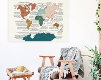 Geography Facts World Map Poster Continents and Oceans | Extra Large size