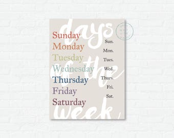 Days of the Week Paper Poster Print | Kindergarten Classroom Decor | Homeschool Poster | Kids Wall Art | Educational Poster