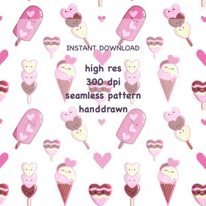 Handgjort sömlöst mönster av kawaii-glassstrutar. Perfekt för kreativa entreprenörer som skapar unika produkter i små kvantiteter.