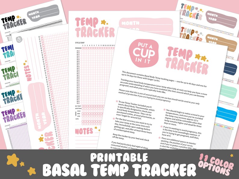 Printable Basal Body Temperature Tracker 11 Color Options Monthly & Yearly Pages Fertility Journal, Fertility Tracker, PDF Download image 1