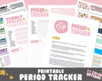 Printable Period Tracker | 11 Color Options | Monthly & Yearly Pages | Period Journal, Period Calendar, PDF Download