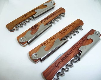Wood Custom Corkscrew Tool- Wood Utility tool with Your Name or Date- Groomsmen Gifts, Father's Day Gift, Birthday's or Graduation