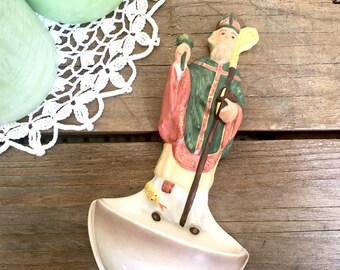 St Patrick Holy water font Vintage Goebel German porcelain Gift for Irishman Porcelain stoup Bedside decor Home altar Religious gift for him
