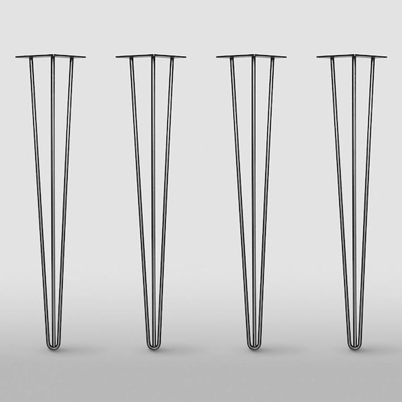 Heavy Duty 3ROD Hairpin Leg, Table Legs for Dining Table Desk Coffee Table Side Table End Table, Raw and Stainless Steel, Set of 4