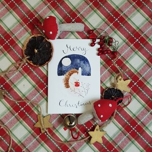 Carte de vœux de Noël A6 - Hérisson confortable avec une tasse de thé