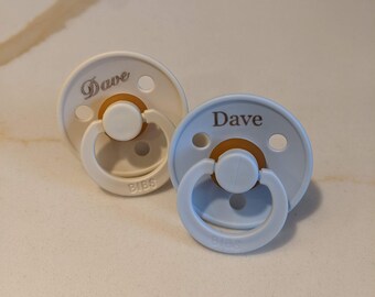 Personalized Pacifier Baby Boy Girl Bibs Engraved Pacifier Personalize Gift Baby Shower Newborn Gift Baby Blue Baby Pink Vanilla Ivory
