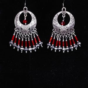 Red And Silver Chandelier Earrings