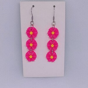 Hot Pink Daisy, Dangle, Earrings