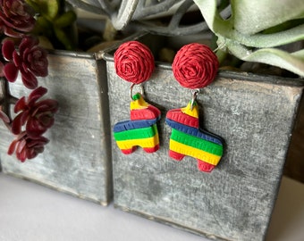 Pinata Earrings, Fiesta Pinata Earrings, Cinco de Mayo Earrings, Cute Earrings, Fun Earrings, Pretty Earrings, Clay Earrings