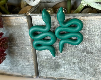 Green Snake Earrings, Snake Earrings, Green Earrings, Fun Earrings, Clay Earrings