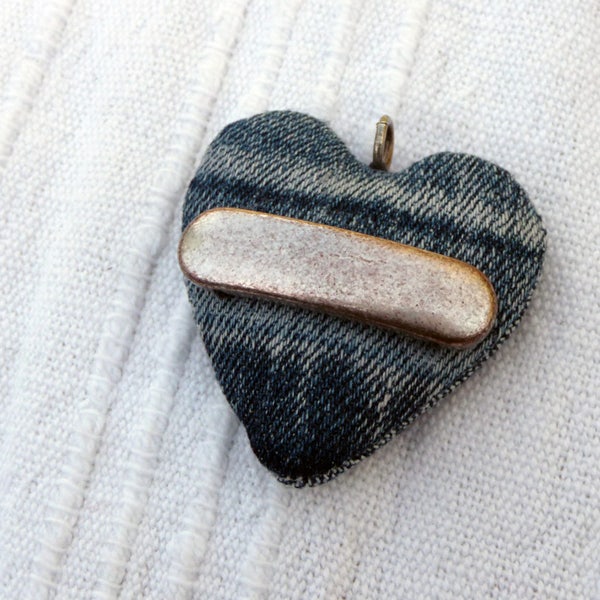 Smoke - denim heart pendant - brutalist chic