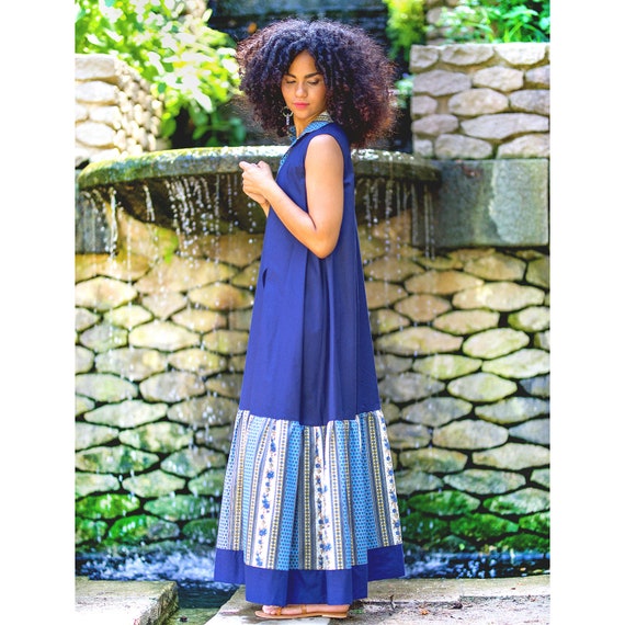 navy cotton maxi dress