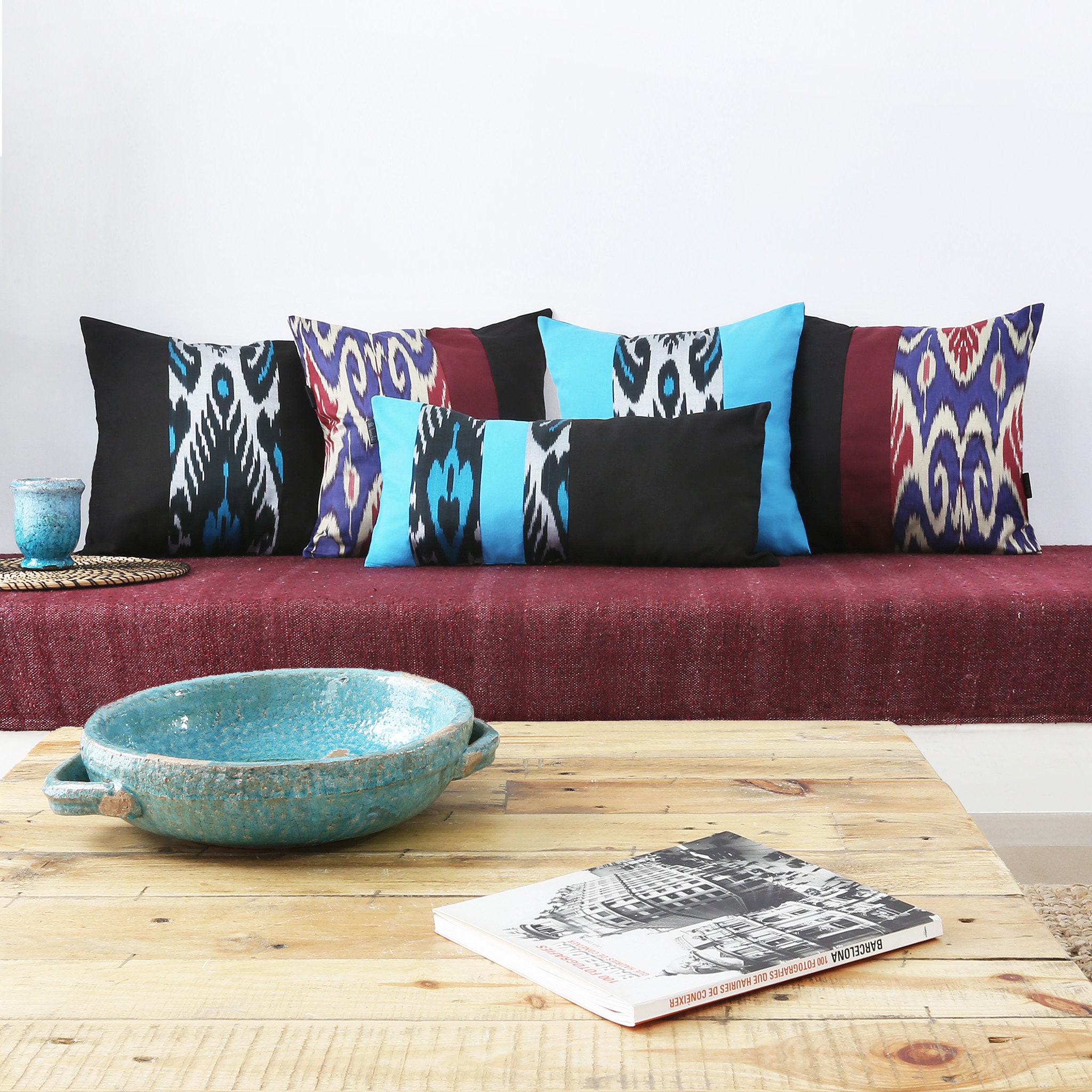 Set of 2 Ikat Color Block Throw Pillow Covers Black & Etsy