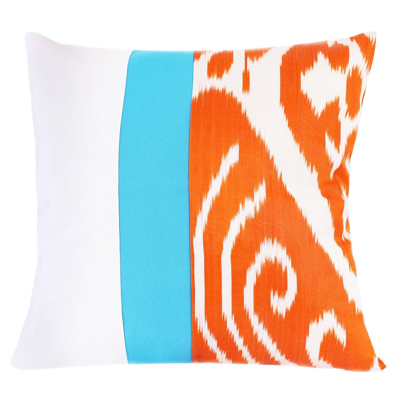 Color Block Orange & Turquoise Ikat Throw Pillow Cover 18 X 18 Etsy