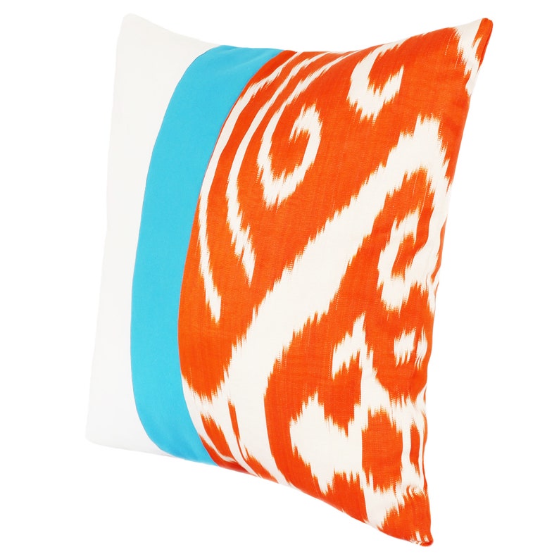 Color Block Orange & Turquoise Ikat Throw Pillow Cover 18 X 18 Etsy
