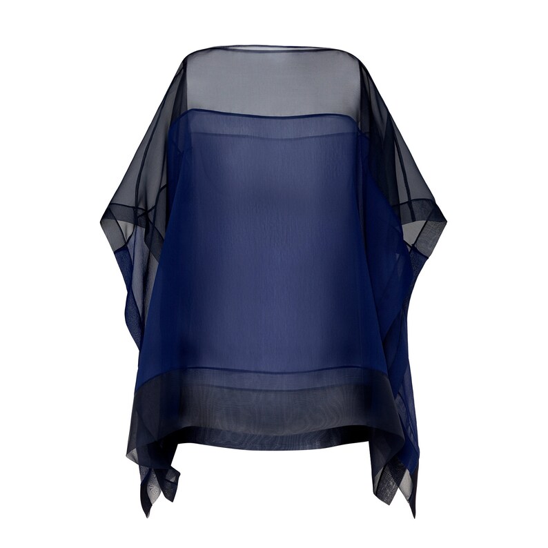 See Through Summer Chiffon Tunic Top Elegant Evening Sheer Silk Cover Up Blouse READY TO SHIP Blue Silk Chiffon Tunic Poncho Top