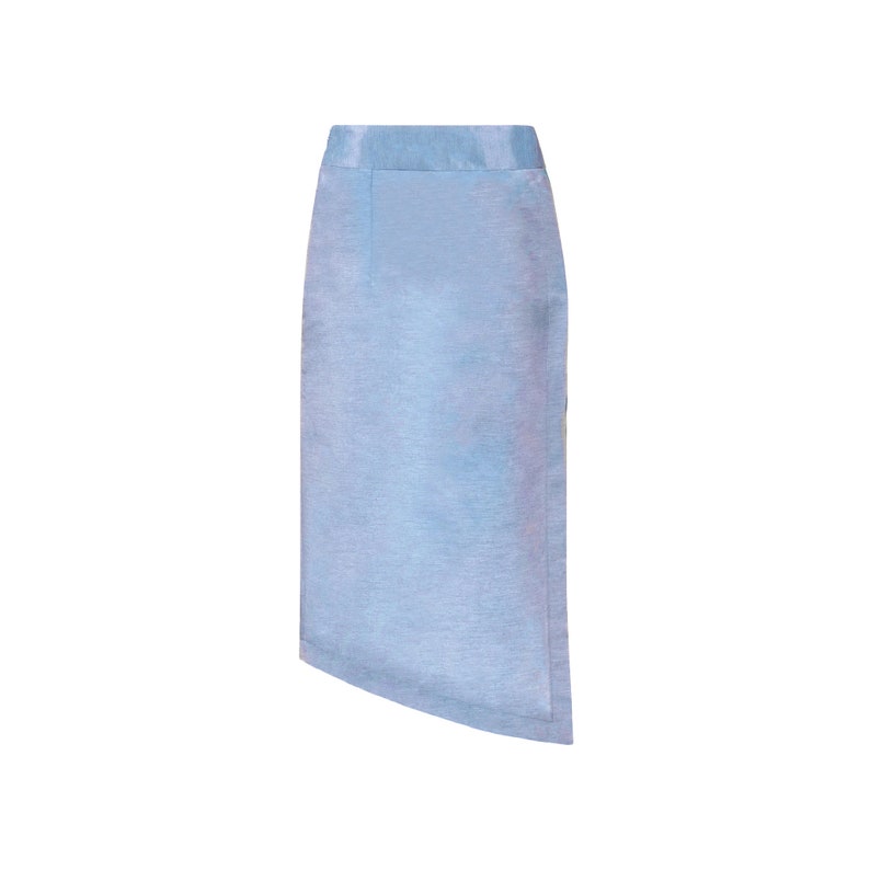 Asymmetrical Dust Blue Satin Pencil Skirt W/ Uzbek Silk Ikat Etsy